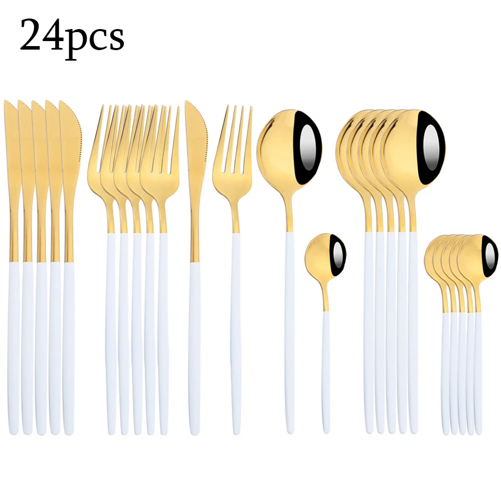 Zoseil Cutlery Set in Red and Gold Stainless Steel 24 Pcs Dinnerware Set in Flatware Kitchen Dinner Mmirror Stainless Steel